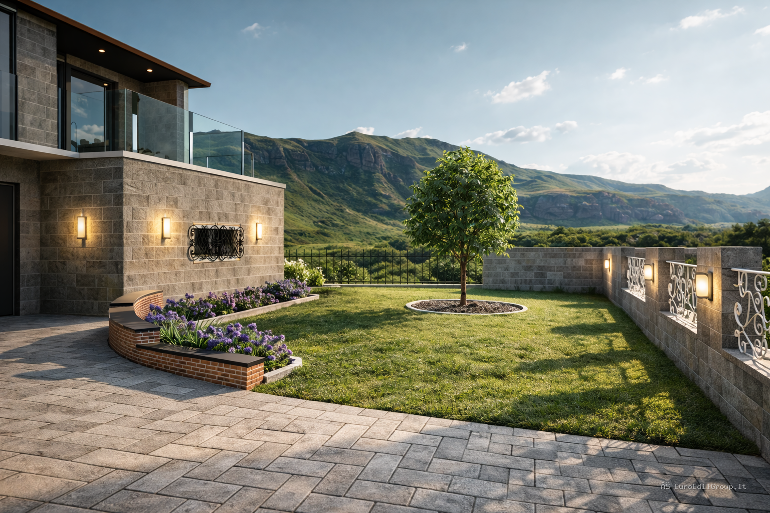 Rendering 3D fotorealistico di ambiente moderno ristrutturato